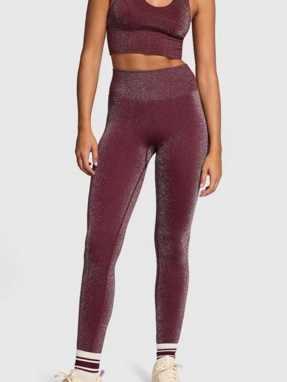 PINK Victoria's Secret Maroon Shimmer High-Waist Leggings Set